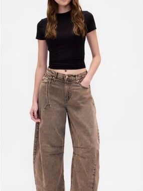 GAP women’s 34/18R horseshoe high rise ultra soft denim barrel jeans brown